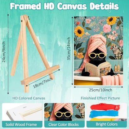 MAXBYE Paint by Numbers Kit for Adults with Frame and Wooden Easel, Easy Black Cat on Bathtub Painting Numbers Art Kits on Canvas, DIY Acrylic Painting Kit for Gift Home Wall Garden Decor 10×14 in - Image 3