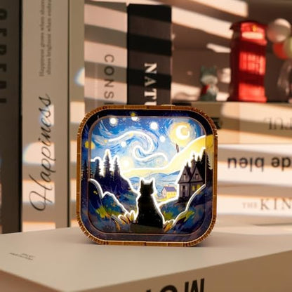 3D Wooden Puzzle Night Light DIY LED Art Lamp Kit for Adults Desk Decor Relaxing Craft Project Table Ornament and Unique Gift (Starry Cat) - Image 5
