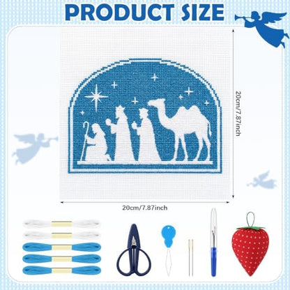 XunYee 71 Pcs Blue and White Nativity Needlepoint Kit for Beginners Adults - Image 2