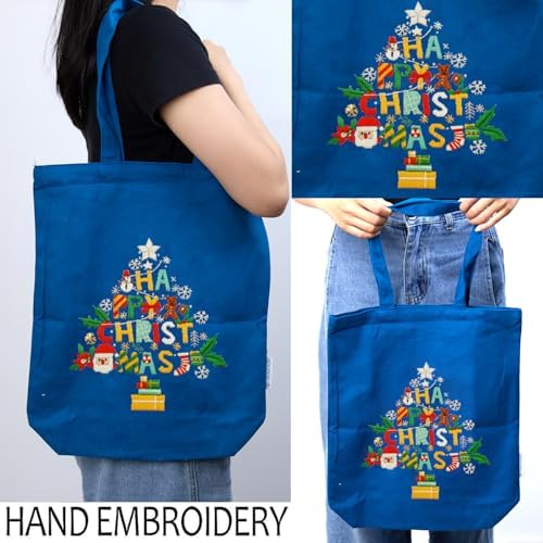 CREAWONDER Canvas Tote Bag Embroidery Kit with Pattern for Beginners, Arts and DIY Embroidery Crafts Kits for Adults, Include Instructions, Thimble, Embroidery Hoops, Color Threads and Tool - Image 2