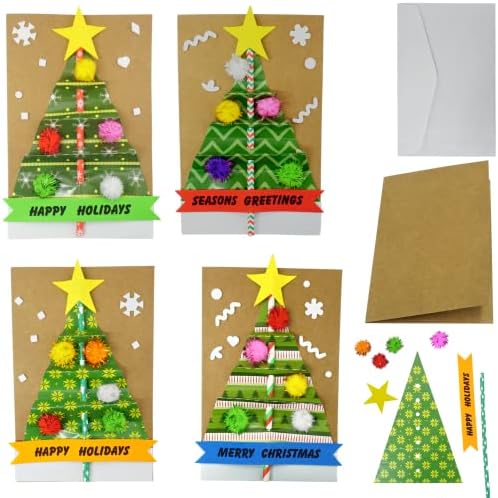 4E's Novelty Christmas Card Making Craft Kit for Kids (12 Pack) DIY Handmade Greeting Card with Envelopes & Supplies for Adults & Kids, Holiday DIY Christmas Party Invitation Card by 4EsNovelty