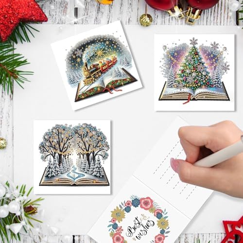 jinglinhh 6pcs Diamond Art Painting Christmas Book Scenery Christmas Tree Castle Greeting Cards with Envelopes, DIY Card Making Kits for Adults, Diamond Art Postcards Holiday Cards Craft Gifts - Image 4