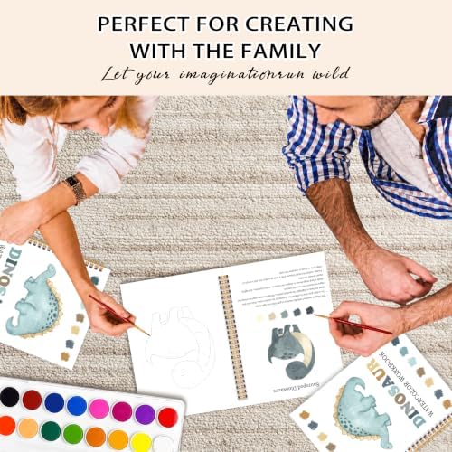 Easy Dinosaur Watercolor Workbook for Beginners, Water Coloring Book, 18 Colors Watercolors Paint Set, 12 Patterns Watercolor Kit, Fun Family Art Activity, Gift for Adults Teen - Image 6