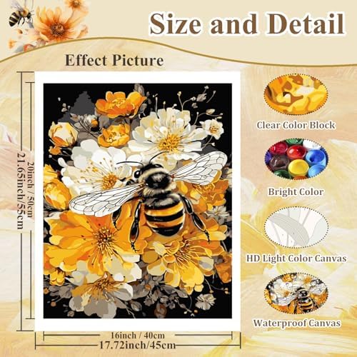 Bee Paint by Numbers Kit for Adults, Adult Paint by Number Kits 16x20 Inch - Image 4