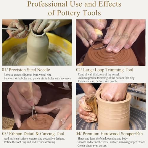 12PCS Pottery Tools Kit for Beginners Clay Sculpting & Ceramic mud Tools Set with Sponge Carving Supplies Cleaning Easy-to-Use Pottery Starter Kit for DIY Craft & Clay Modeling - Image 3