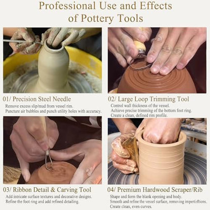 12PCS Pottery Tools Kit for Beginners Clay Sculpting & Ceramic mud Tools Set with Sponge Carving Supplies Cleaning Easy-to-Use Pottery Starter Kit for DIY Craft & Clay Modeling - Image 3