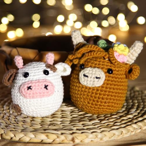 CrochetBox Brown Highland Cow and Cow Crochet Kit for Beginners, 2 PCS Set - Image 7