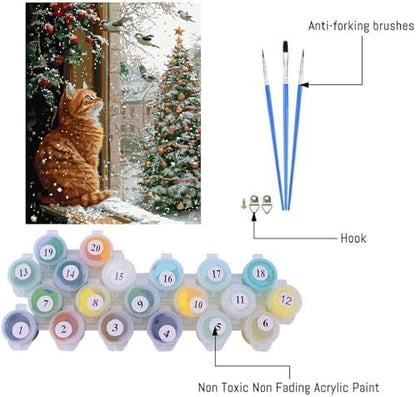 Cat Paint by Numbers Kit for Adults,Winter Painting by Numbers,DIY Acrylic Paint Kit for Adults Beginners Without Frame,Easy Christmas Adult Paint by Number Kits on Canvas for Decor 16x20inch - Image 6