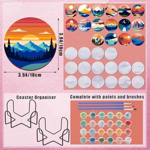 Reallnaive 8 Pcs Mountain Paint by Numbers Kit for Adults Wooden Coasters - Image 2