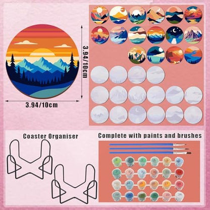 Reallnaive 16 Pcs Mountain Paint by Numbers Kit for Adults Wooden Coasters - Image 2