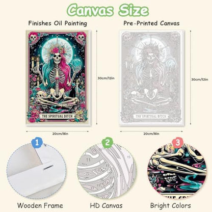Spandrel Paint by Number Kits for Adults Witch Tarot, The Spiritual Bitch Skeleton Paint by Number Kits on Canvas, DIY Acrylic Oil Gothic Painting by Numbers Gitfs for Home Wall Decor, 8x12in - Image 2