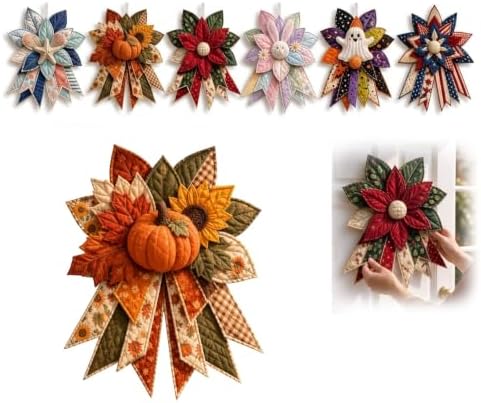 TREBIN 2026 DIY Quilted Halloween Pumpkin Door Hanger Kit, Wreath Patchwork Bow Sewing Kit, Fabric Sewing Craft for Adults & Beginners, Fall Wall Decor, Seasonal Holiday Gift (Pumpkin) by TREBIN