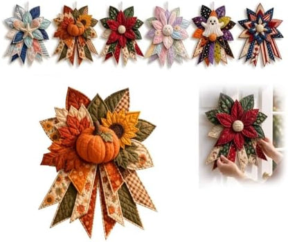 TREBIN 2026 DIY Quilted Halloween Pumpkin Door Hanger Kit, Wreath Patchwork Bow Sewing Kit, Fabric Sewing Craft for Adults & Beginners, Fall Wall Decor, Seasonal Holiday Gift (Pumpkin) by TREBIN