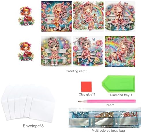 TDFERAN Diamond Painting Bench Rainbow Princess Card 6 Set Red Princess Crystal Puzzle Return Thank You Card Butterfly Garden Handmade Invitations Anniversary Bestie Cards Thank You Cards Wedding - Image 3