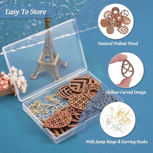Elecrelive 20pcs Teardrop Wooden Earring Charms Wood Cutouts Earring Blanks Kit Boho Drop Pendants for DIY Earring Necklace Jewelry Making - Image 2