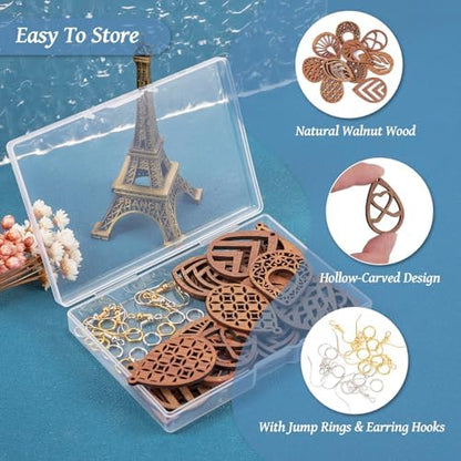 Elecrelive 20pcs Teardrop Wooden Earring Charms Wood Cutouts Earring Blanks Kit Boho Drop Pendants for DIY Earring Necklace Jewelry Making - Image 2