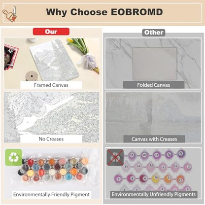 EOBROMD Framed Paint by Numbers Kits for Adults with Wooden Easel, Landscape Mountain DIY Kits Crafts for Beginner on Stretched Canvas, 3 Brushes and Acrylic Paint for Home Decor 10x14 Inch - Image 3