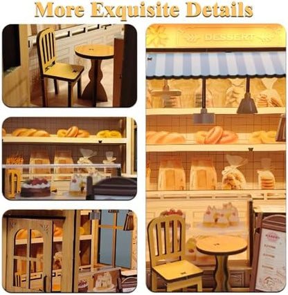 DIY Miniature House - LED Lighting Book Nook Kit Dollhouse Kit for Adults and Teens, Book Nook Tiny House Bookshelf 3D Wooden Puzzle, Gifts for Family Friends (Bakery) - Image 5