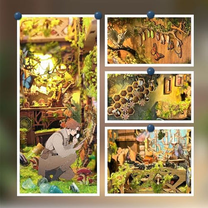 DIY Book Nook Kit,DIY Dollhouse Booknook Bookshelf Insert Decor,3D Wooden Puzzles with LED Dust Cover,Book Nook Miniature Kit,Birthday Halloween Home Decor for Teens Adult-Insects Story - Image 2