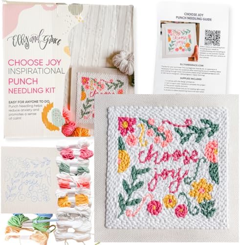 Elly and Grace Christian Punch Needle Kit for Adult Beginners, Punch Needle Embroidery Kits with Square Frame, Yarn, Wire Threader, Instructions and Needle (Choose Joy) by Elly+and+Grace