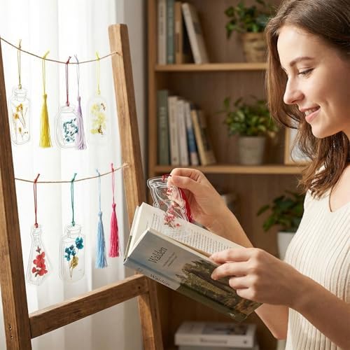 Tallew 81 Pcs DIY Dried Flower Bookmark Making Kit Include 40 Clear Transparent Bookmarks, 40 Colorful Tassels and Puncher, Handmade Craft Supplies for Women Girls Readers(Dreamy Style) - Image 4