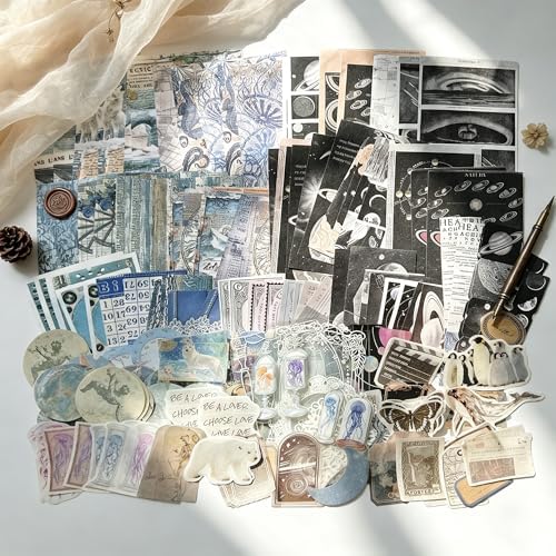 200Pcs Vintage Ephemera Junk Journal Kit, Paper & Stickers for Scrapbooking by Unknown