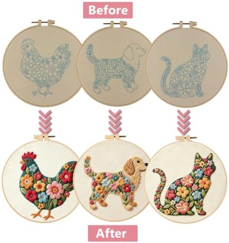 3 Packs Embroidery Kit for Adults, Embroidery for Beginners (Animal) - Image 2