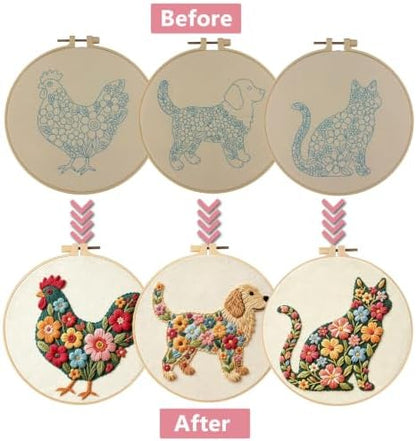 3 Packs Embroidery Kit for Adults, Embroidery for Beginners (Animal) - Image 2