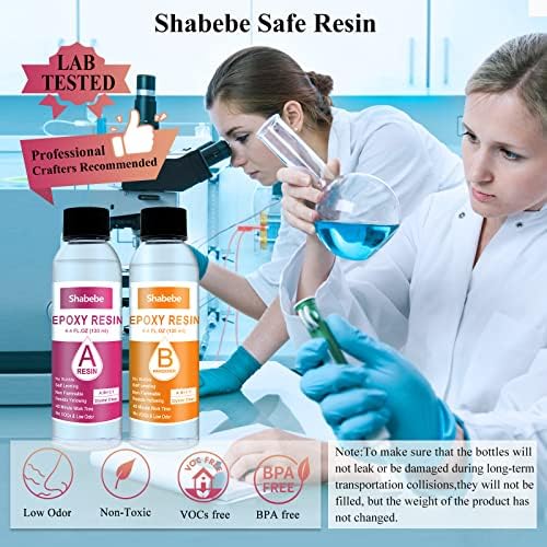 Shabebe Epoxy Resin, 8.8OZ Epoxy Resin Crystal Clear, Not-Yellowing No-Bubble, Self Leveling Easy Pour/Mix 1:1 Casting Kit & Coating for DIY Jewelry Making, Art Resina Clear Crafts, Molds,River Tables - Image 2