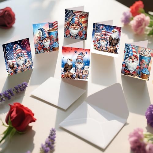 FRANDEK 6pcs Flag Gnome DIY Diamond Art Painting Greeting Cards for Adults - Image 3