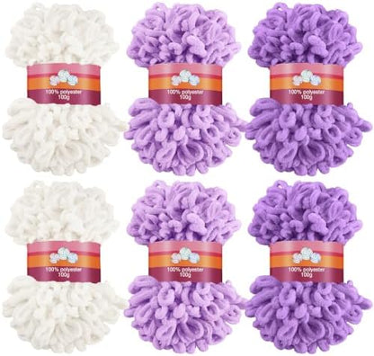 Threlaco 6 Skeins Loop Yarn for Finger Knitting, White, Purple by Threlaco
