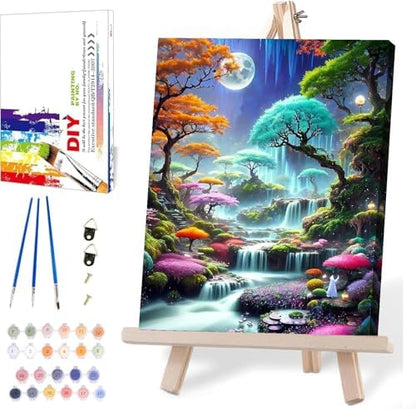MIRCVSH Moon Forest Paint by Numbers Kits for Adults Beginners-Plant Paint by Number for Adults with Wooden Framed,Paint by Numbers for Adults Home Wall Decoration and Gifts 12X16 inch by MIRCVSH