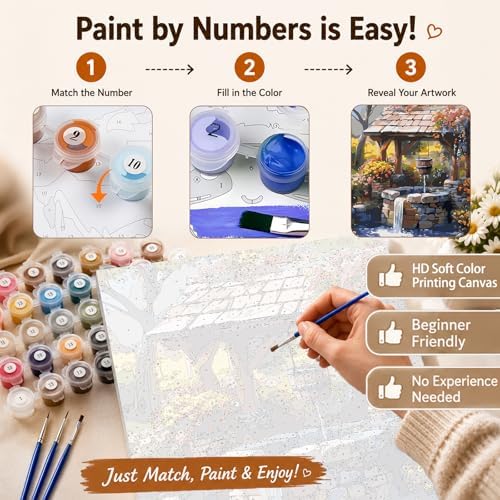 AUKELHJ Paint by Numbers Kit for Adults Beginner, Water Well, 16X20 Inch - Image 5