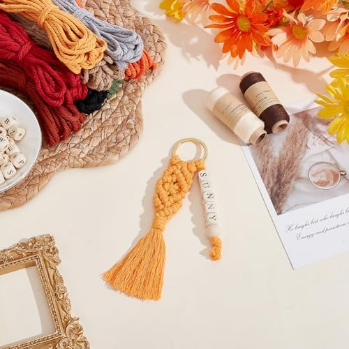 BEUNITONE 16 PCS DIY Craft Keychain Making Kit for Adults Women, 16 Key Ring with Colorful Macrame Cord and 100 Letter Beads, Keychain Making Supplies Handmade Gifts for Key Chain Phone Bag Decor - Image 5