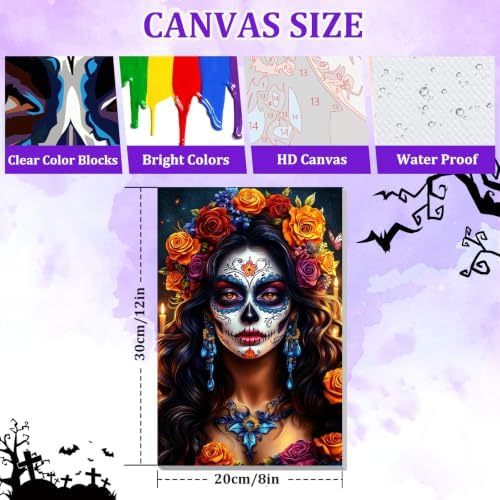 NAIMOER Halloween Paint by Numbers Kits for Adults Beginner with Wooden Framed, Women Flowers Color by Numbers on Canvas Painting Kits for Adults, Easy Paint DIY Acrylic for Home Wall Decor 8X12 Inch - Image 4