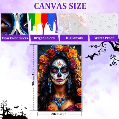 NAIMOER Halloween Paint by Numbers Kits for Adults Beginner with Wooden Framed, Women Flowers Color by Numbers on Canvas Painting Kits for Adults, Easy Paint DIY Acrylic for Home Wall Decor 8X12 Inch - Image 4