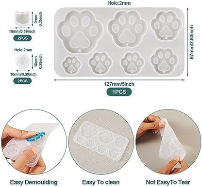 5Pcs Paw Print Silicone Molds Cute Cat Head Dog Paw Resin Casting Molds Pet Kitten Puppy Dog Footprint Resin Molds for DIY Dog Collar Keychain Earring Jewelry Making Supplies - Image 2