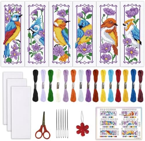 ORIGACH 6 Set Bird and Flower Cross Stitch Bookmark Kit for Beginner by ORIGACH