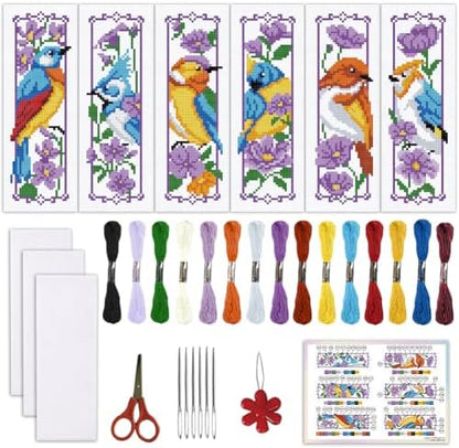 ORIGACH 6 Set Bird and Flower Cross Stitch Bookmark Kit for Beginner by ORIGACH