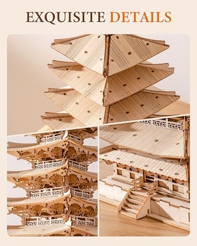 Rolife Wood Model Kits for Adults to Build 3D Puzzles DIY Five-storied Pagoda Birthday Unique Gifts for Friends or Family - Image 5