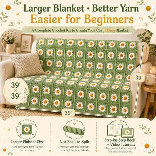 Coopay Crochet Kit for Beginners Adults, Large Granny Square Blanket Kit - Image 2