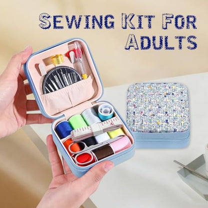 Sewing Kit, Portable Kit for Adults, Stylish Mini Sewing Supplies Set | in Storage Box with Needle & Thread Accessories for Students & Beginners | 3.94x3.94in (Blue) - Image 4