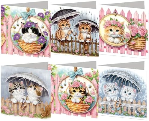 6PCS Cat Diamond Art Painting Greeting Cards Kit with Envelopes - 5D DIY Diamond Art Card Kits for Adults - Handcrafted Postcards for Birthday & Holiday by Unknown