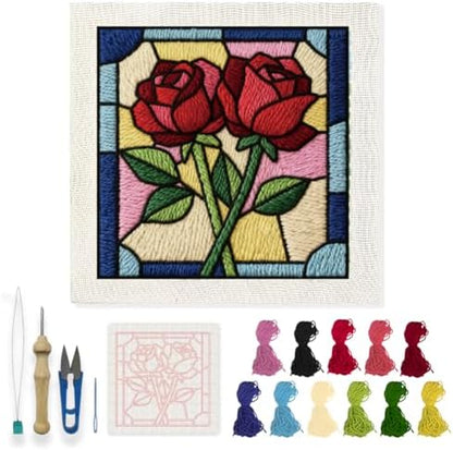 INFUNLY Red Rose Punch Needle Kits for Adults Beginners Flowers Needle Embroidery Starter Kit Floral DIY Punch Needles Kit with Instruction Needles Fabric for Art Crafts Festival Gift Home Decor by INFUNLY