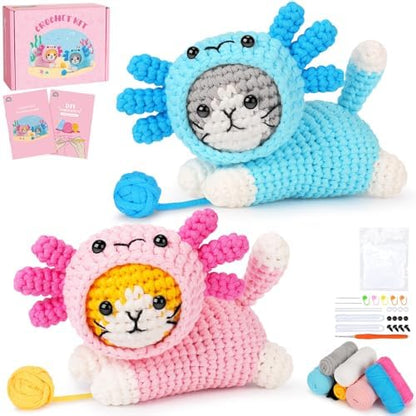 Crochet Kit for Beginners, Axolotl Beginner Crochet Kit for Adults Kid by FortuningsJDS