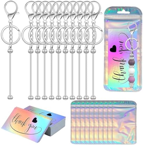 42/84/126 Pcs Beadable Keychain Bars Bulk Blank DIY Beaded Keychain Making Supplies with Bag Thank You Card by Unknown