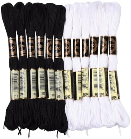 12 Skeins 105 Yards Black White Embroidery Floss Thread for Craft by CABODYALS