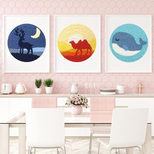 Allazone 3 Set Punch Needle Embroidery Kits, Punch Needle Kits for Adults Beginner, Punch Needle Tool with Punch Needle Cloth, Yarns and Sewing Needles (Camel, Whales), animal - Image 7