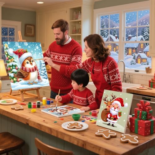 6 Pack Christmas Framed Paint by Numbers for Adults, Easy Acrylic Cartoon Painting by Number Kits on Canvas, Christmas Painting by Numbers Kits, Adults' Paint-by-Number Kits for Home Wall Decor 8x8in - Image 3
