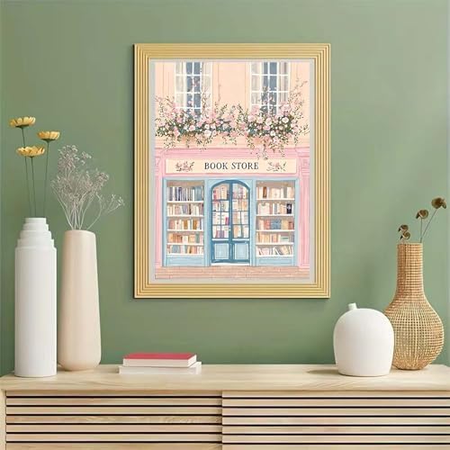 GEMOUJ Paint by Number Pink Book Shop DIY Painting On Canvas, Paint by Numbers Kit for Adults,Perfect for Paint by Numbers for Adults Beginner,Home Wall Decor16 x 20 Inch - Image 2